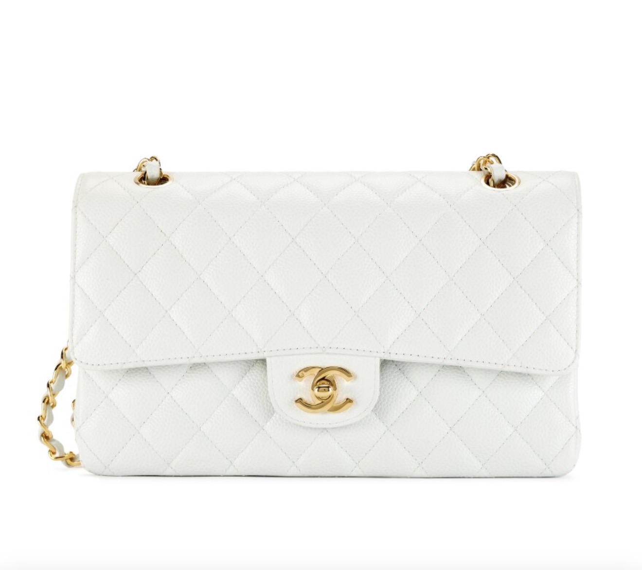White quilted chain flap bag